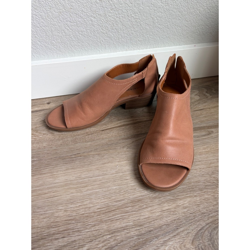 Lucky Brand Tan Leather Peep Toe Booties Cutout Ankle Sandals